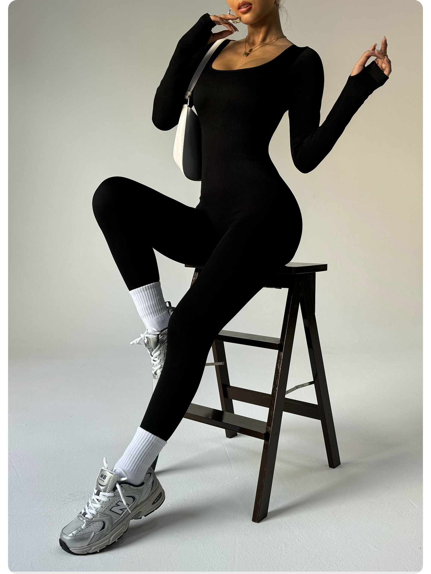 Women's Long Sleeve Yoga Jumpsuit – Ribbed Seamless One-Piece Bodysuit for Workout, Slim & Sexy Fitness Outfit - Image 2