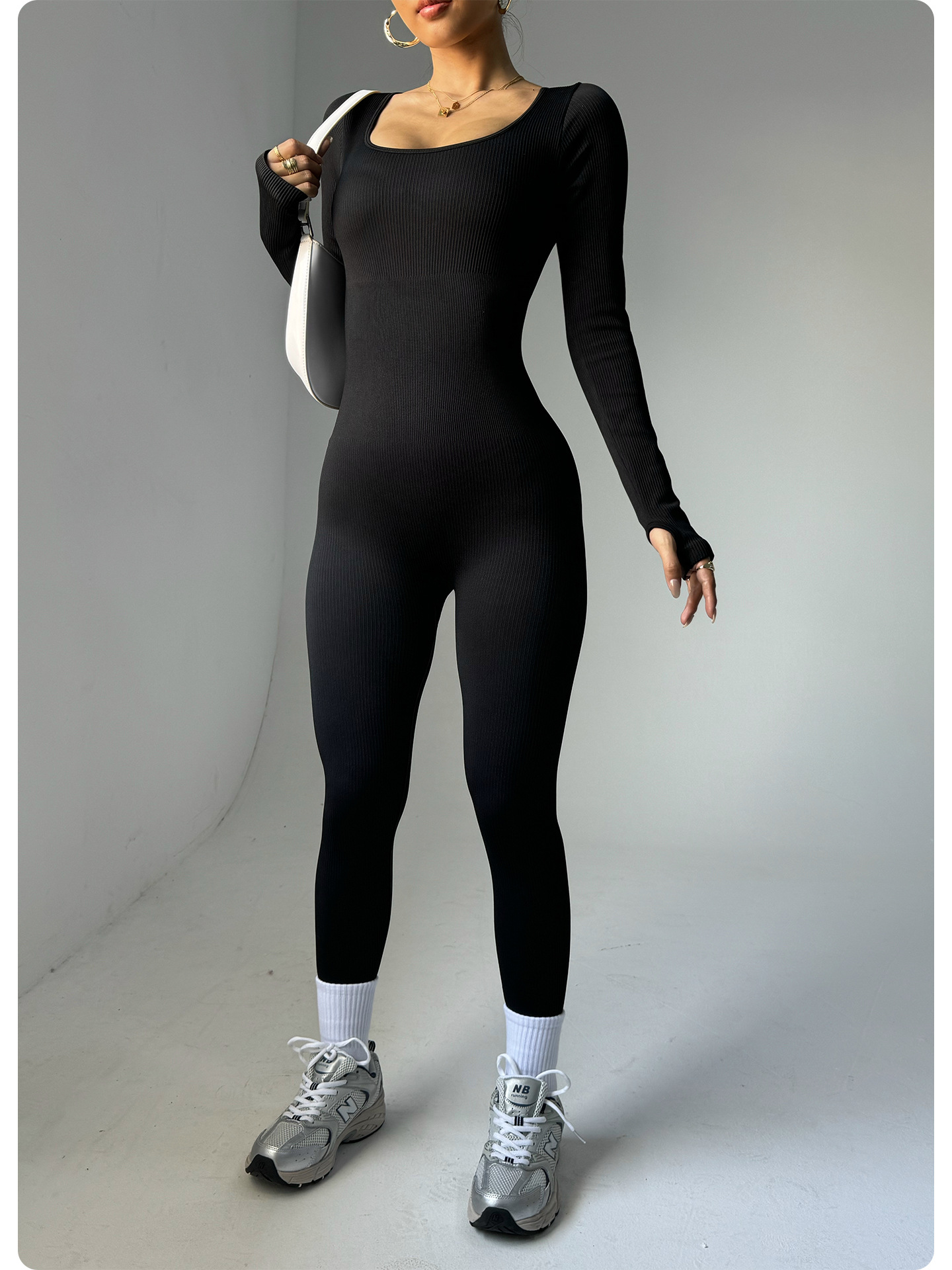 Women's Long Sleeve Yoga Jumpsuit – Ribbed Seamless One-Piece Bodysuit for Workout, Slim & Sexy Fitness Outfit - Image 3
